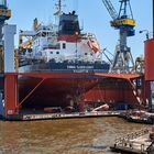 Trocken gelegt...EMMA OLDENDORFF mit Ruderschaden (Risse im Ruderhorn) zur Reparatur im Dock 10...