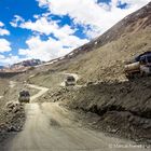 Trucks climbing Leh Manali Highway at Baralacha La