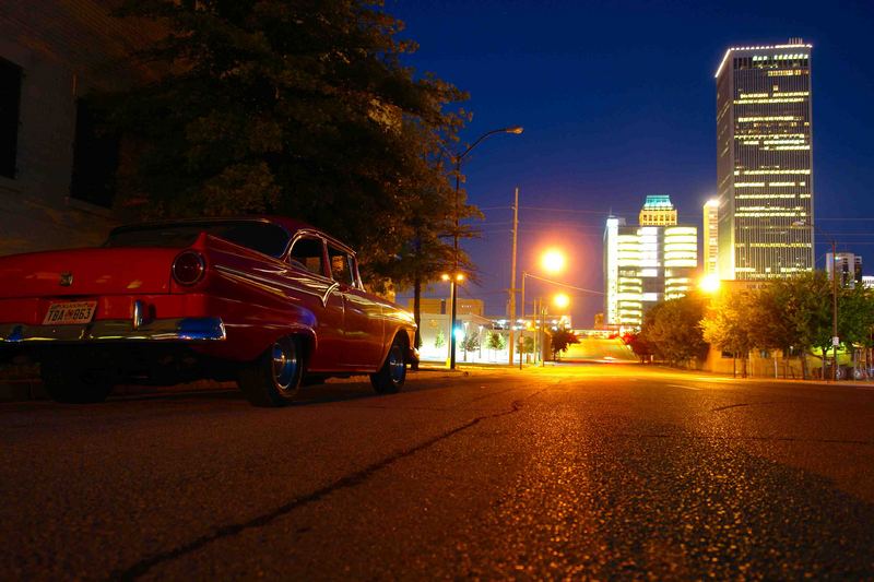 Tulsa Skyline with Car - Route 66