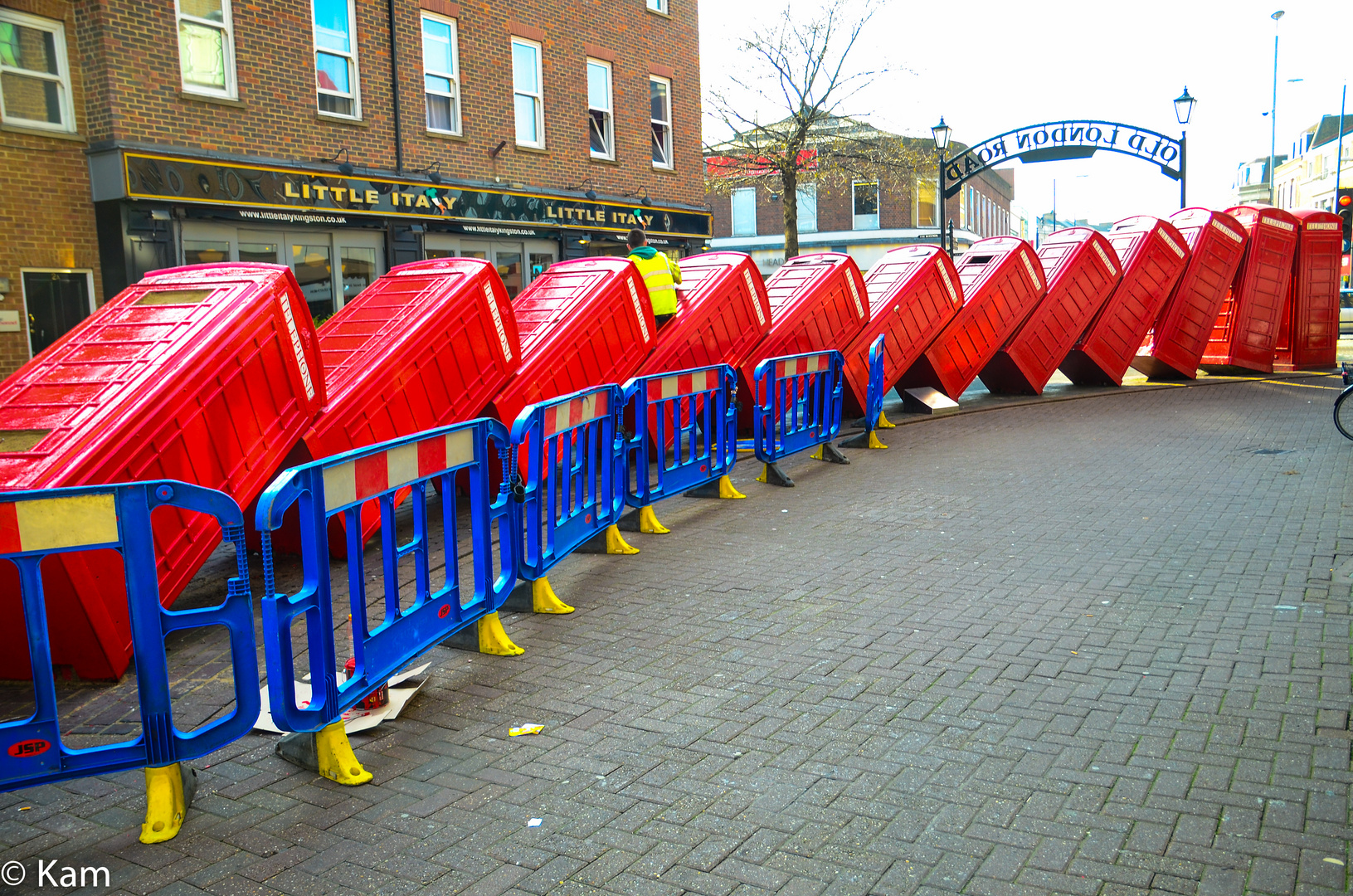 Tumbling Phone Boxes in London.