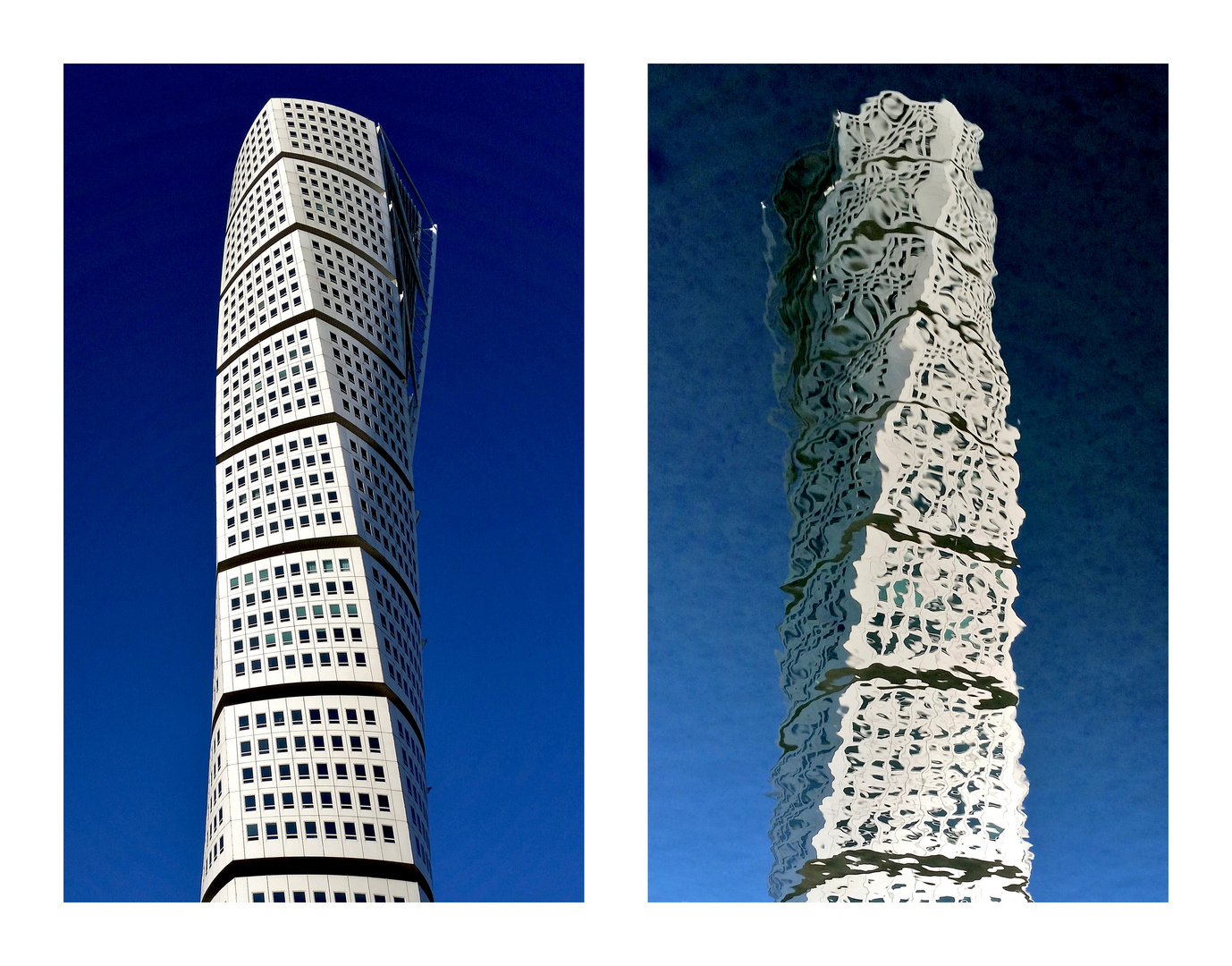 "Turning Torso" steht links nahe am Wasser - rechts planscht es drin, konturlos und nasser!