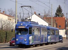 Tw 1015 + Bw 1055 der RNV auf Fahrschulfahrt in Ludwigshafen-Oggersheim