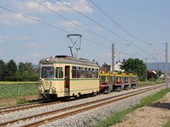 Tw 77+Schienentransportfzg. 380+381 bei Edingen West