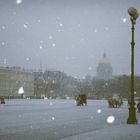 twilight snowfall in St. Petersburg