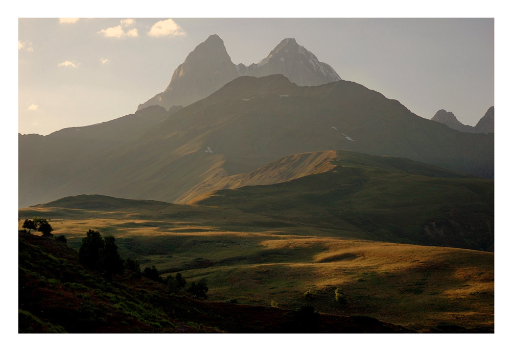 Twin peaks of Mt. Ushba, Svaneti, Georgia