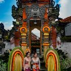 Twin sisters at the entrance gate