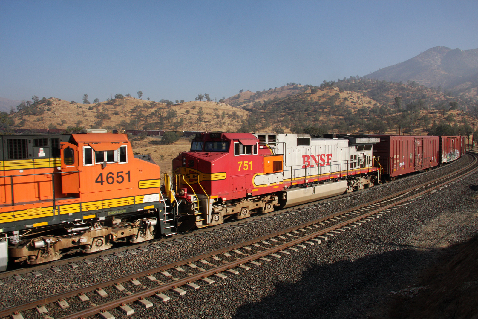 "Two BNSF Mid Helper in a long freighttrain with 9 engines in total...