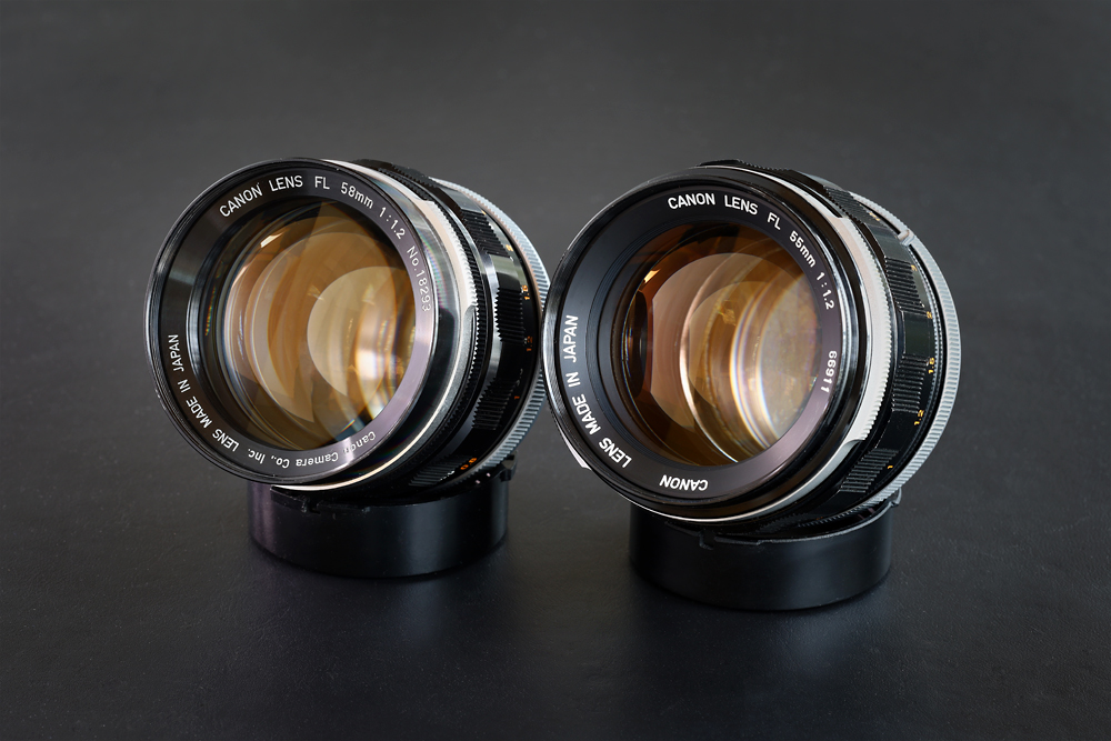 Two f/1.2 beauties with amber colored coating ( FL 58mm 1964 and FL 55mm 1968)