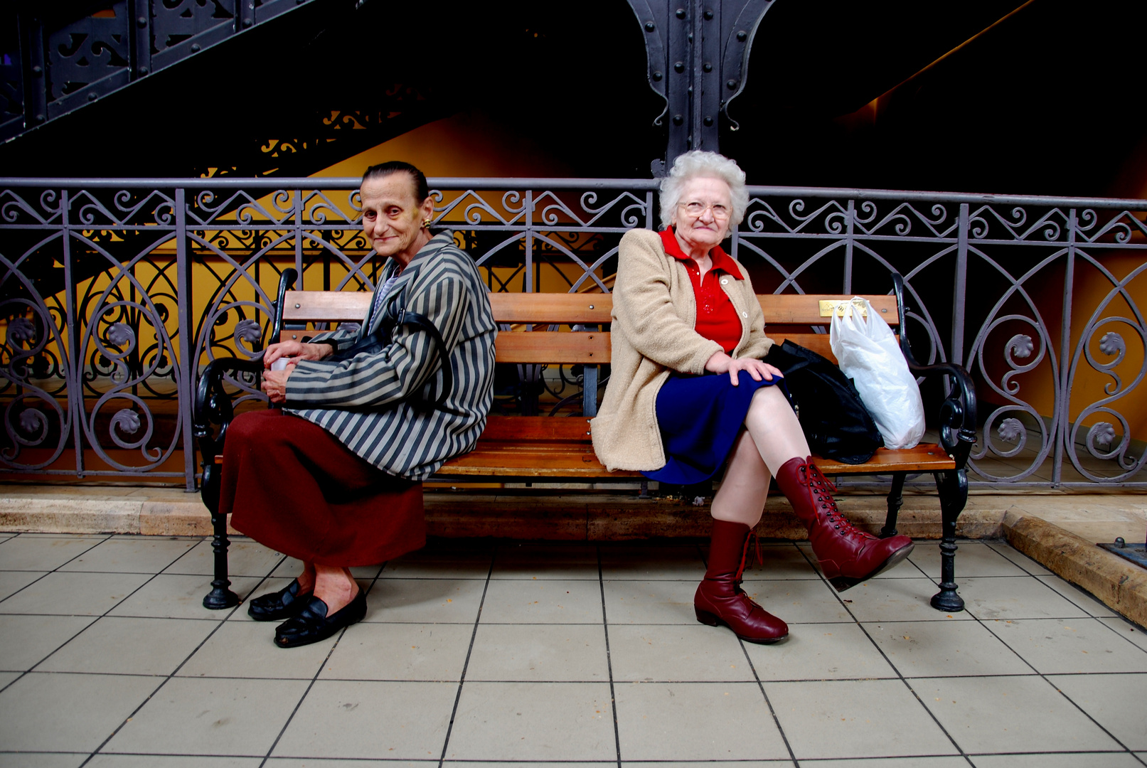 Two Hungarian women on a bench in Budapest