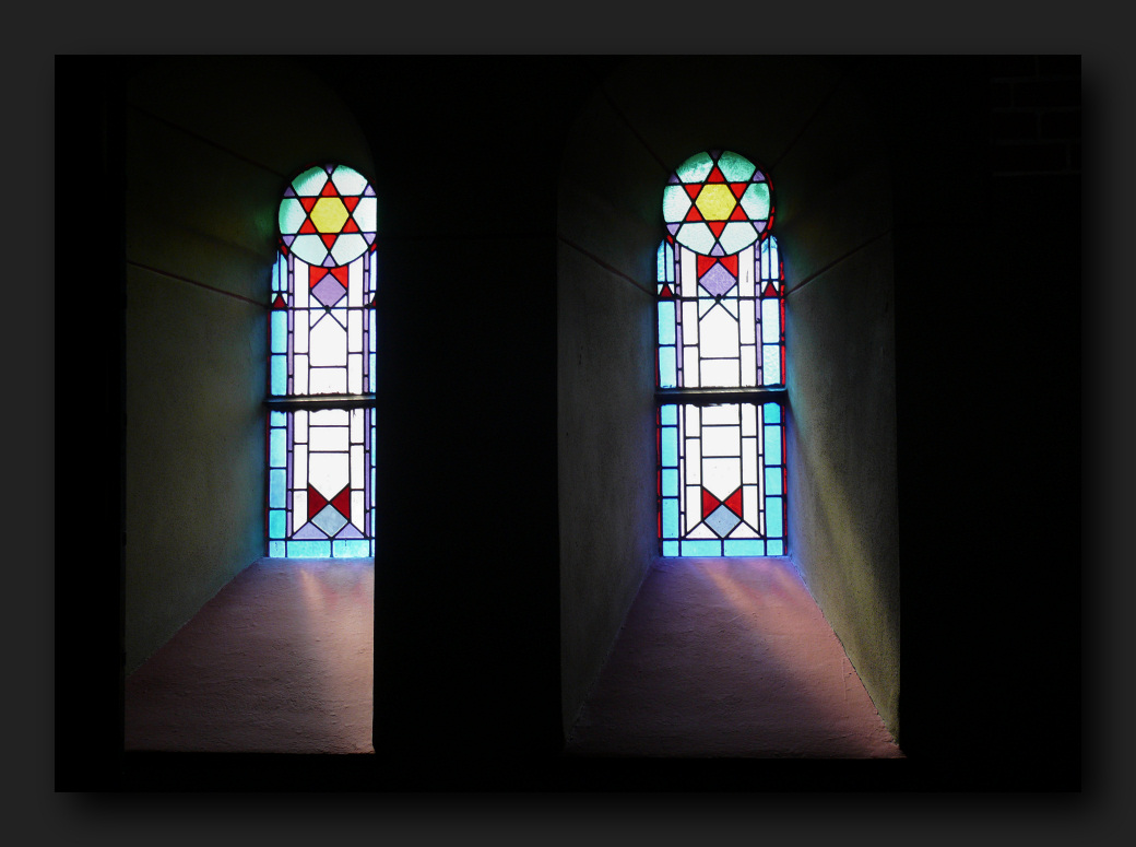 Two stainedglass windows in a synagogue photo & image architecture