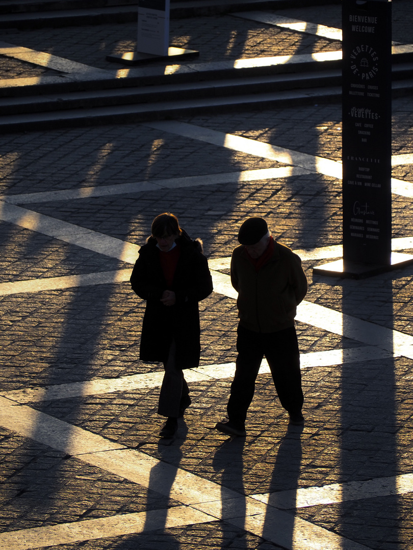 two walking people