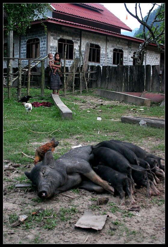 Typische Dorfszene in Zentrallaos, Khammouane Provinz, Laos