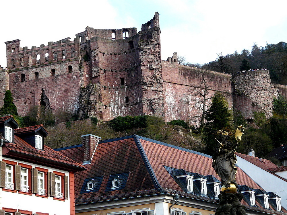 Über den Dächern der Altstadt das Heidelberger Schloss