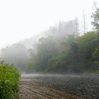 Über der Flussaue lichtet sich der Nebel