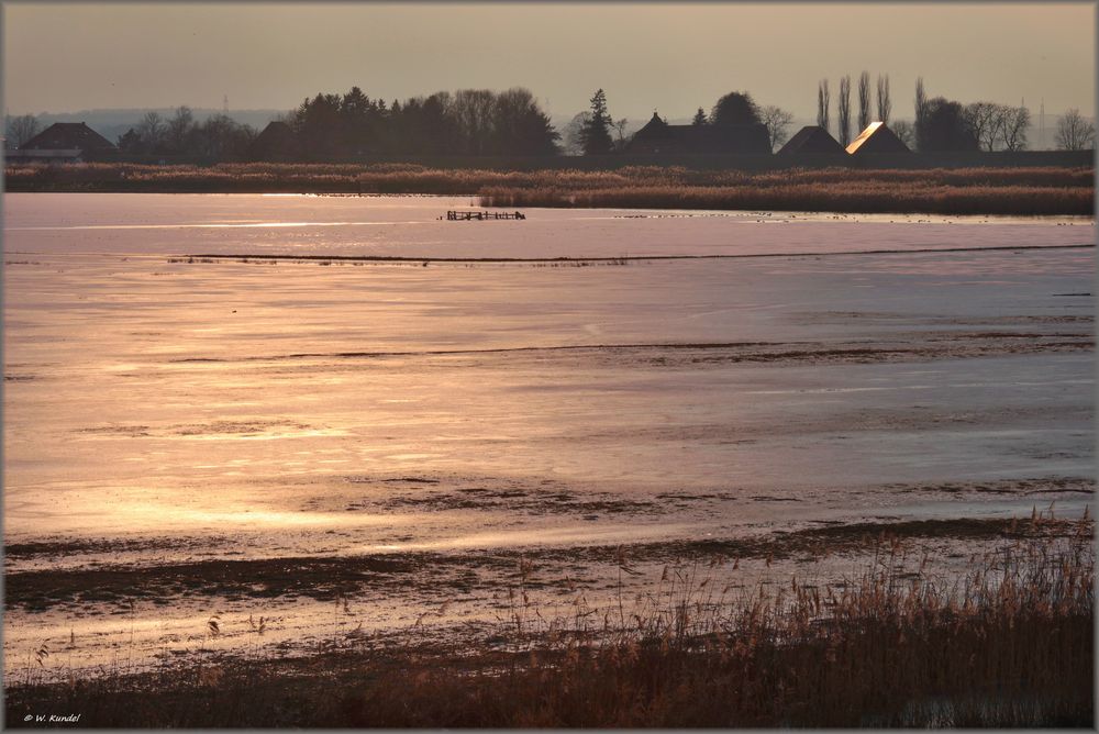 Überflutungspolder an der Ochtum im Abendlicht