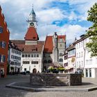 Überlingen Blick zum Kaiserbrunnen und Rathaus