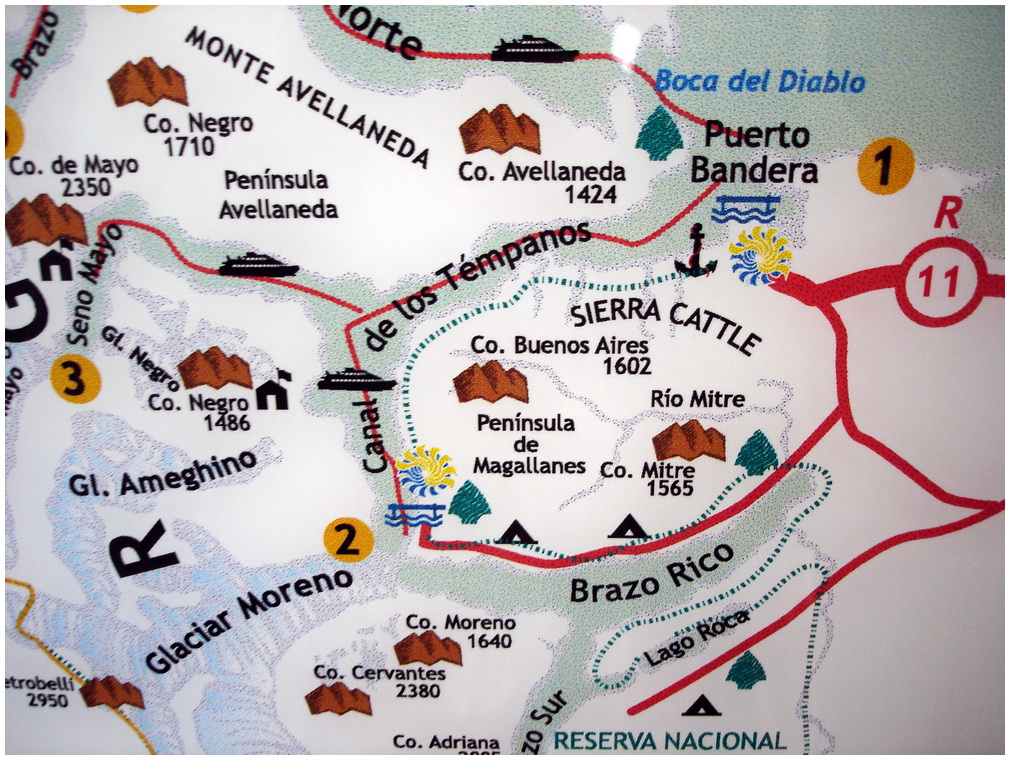 Übersichtskarte von der Region um den Glaciar Moreno