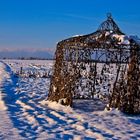 Überwachsener Pavillon im Schnee