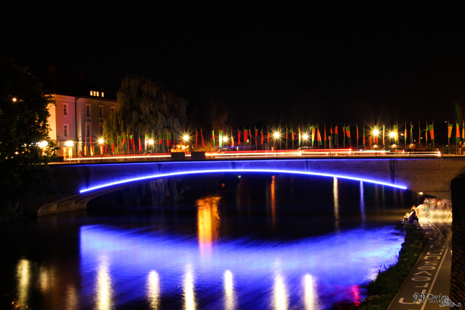 Ulm / Neu-Ulm Donaubrücke bei Nacht