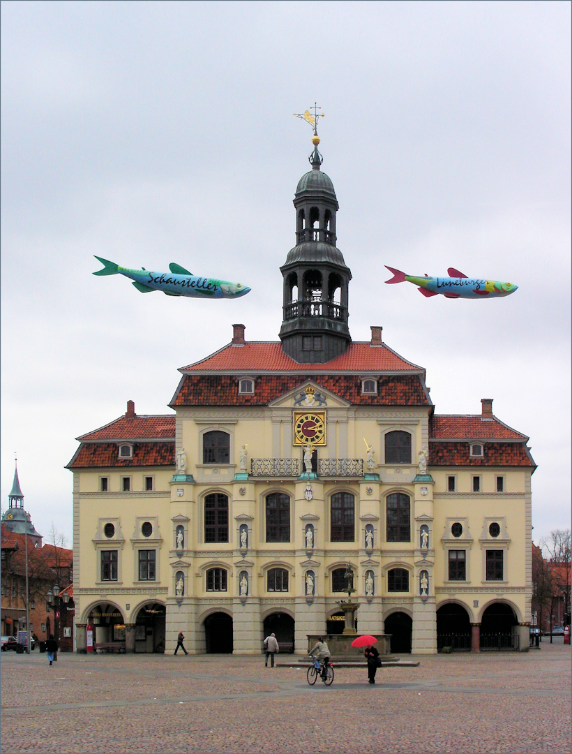 Um 15.11 Uhr: Fliegende Fische passieren das Rathaus Lüneburg
