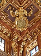 Un angle du plafond à caissons de la Salle Dorée à l’Hôtel de ville de Augsbourg 