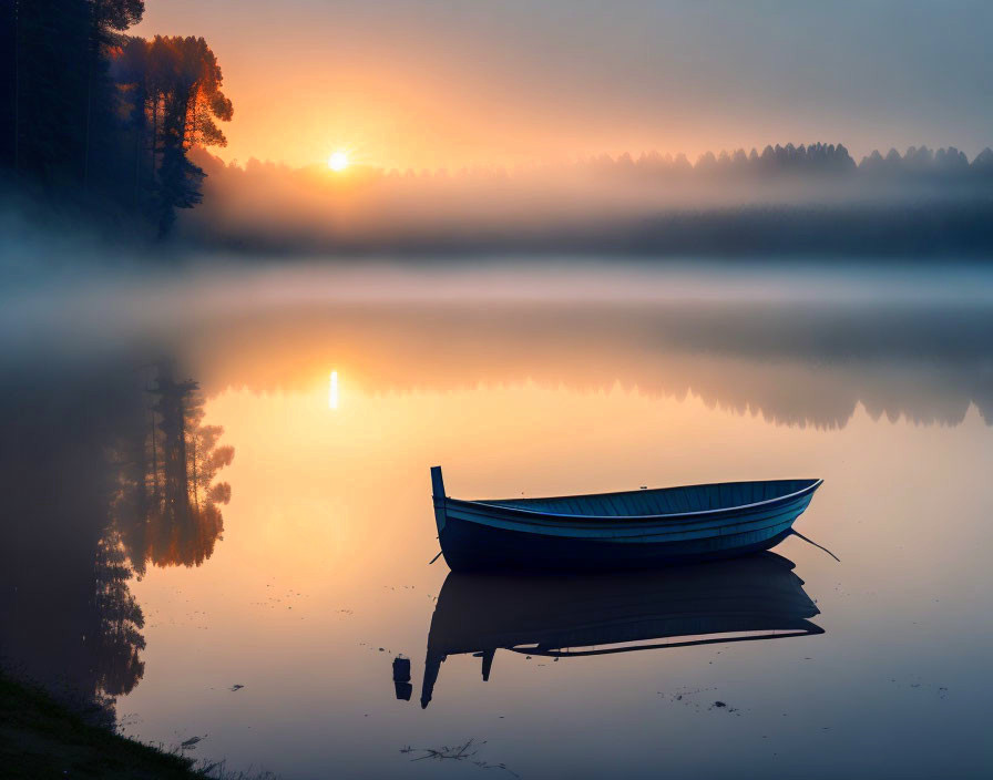 Un matin brumeux au bord du lac avec le soleil qui commence à se lever....