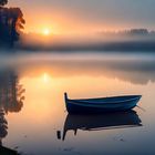 Un matin brumeux au bord du lac avec le soleil qui commence à se lever....