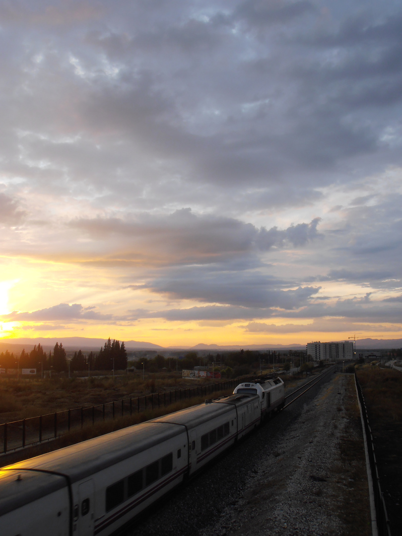 Un tren al atardecer