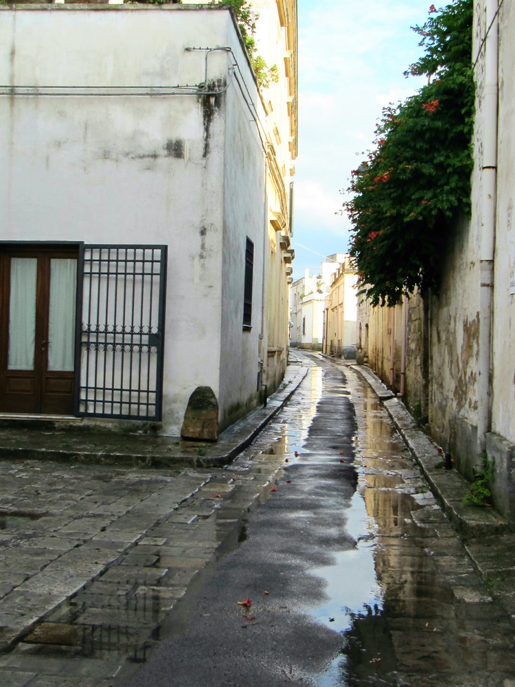 una via di Campi (Puglia) dopo la pioggia