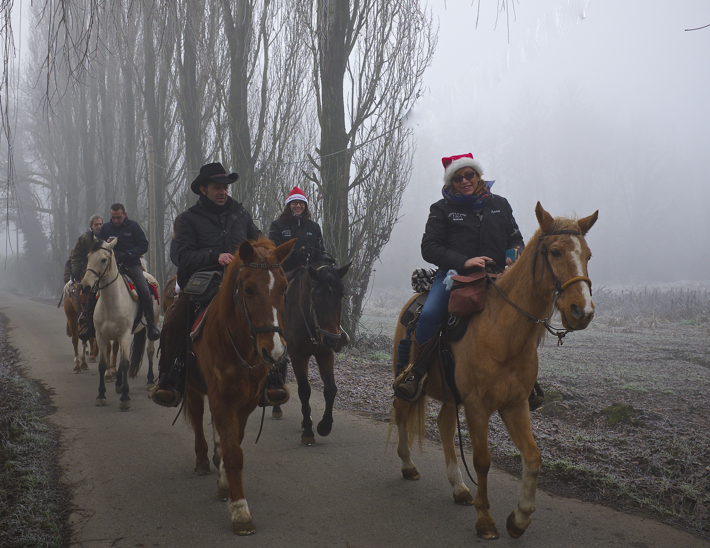 Un'allegra compagnia in una mattina d'inverno