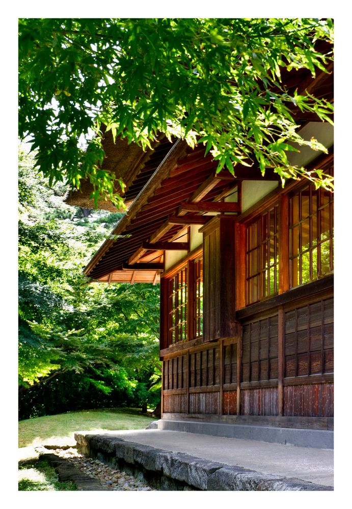 Under the overhang of a Japanese roof