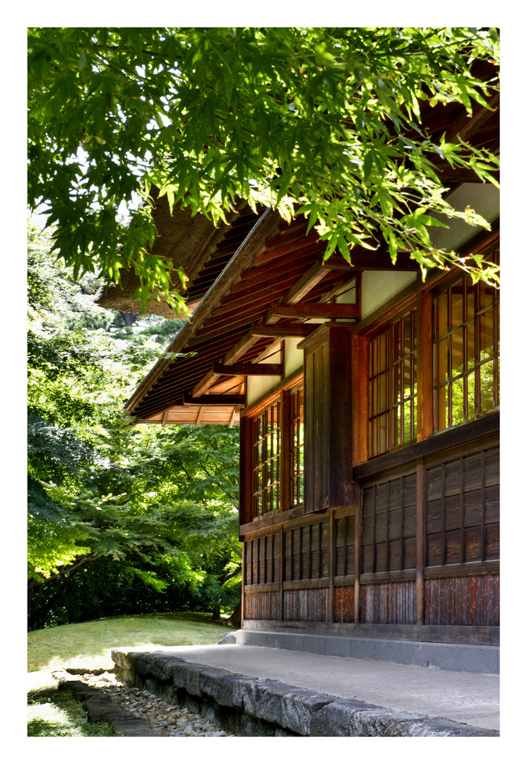 Under the overhang of a Japanese roof