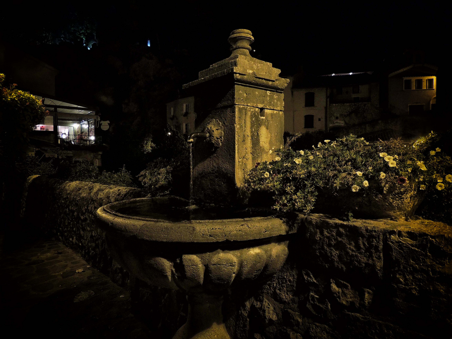 Une fontaine la nuit