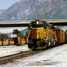 Union Pacific EMD SD40-2 UP#3513 fährt in den Bahnhof von Ogden, Utah ein...