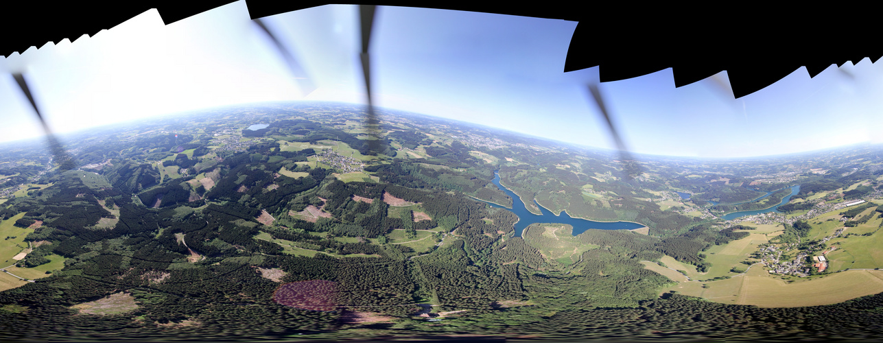 Unnenberg, Genkel Agger und Bruchertalsperre Luftbildpanorama