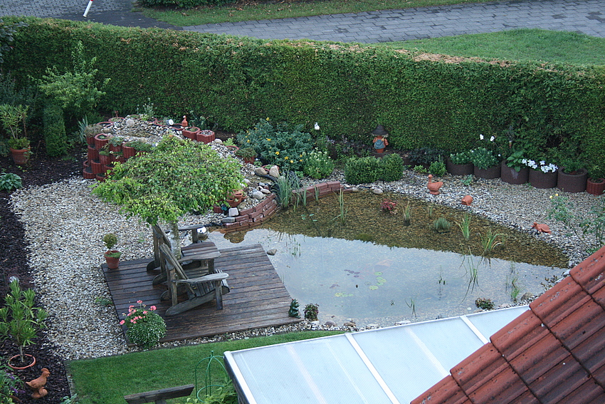 Unser Gartenteich aus ca. 18 m Höhe Foto & Bild landschaft, garten