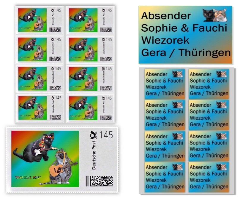 Unsere Adressaufkleber und Briefmarken