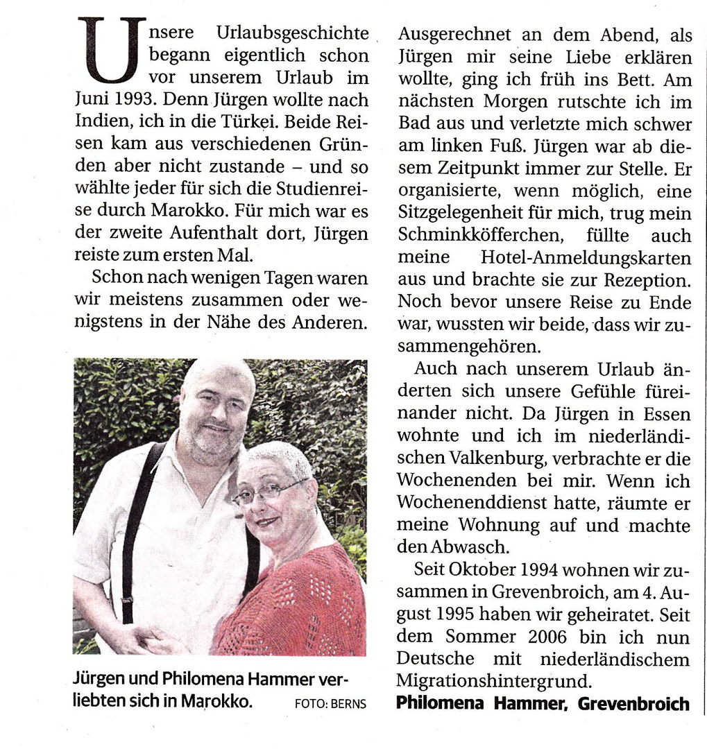 Unsere Liebesgeschichte in der Neuss-Grevenbroicher-Zeitung