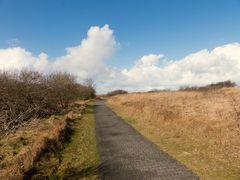 Unter blauem Himmel durch die Dünen