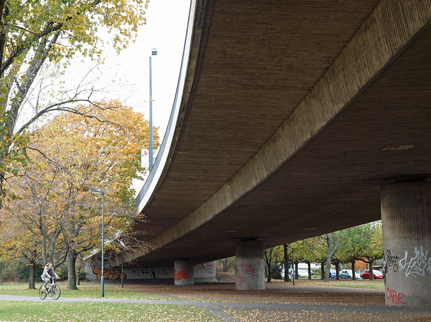 Unter der Rheinkniebrücke in Düsseldorf ~