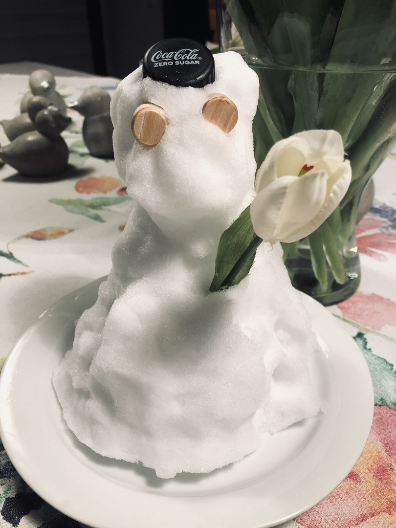 Untertassen-Schneemann im April 2022