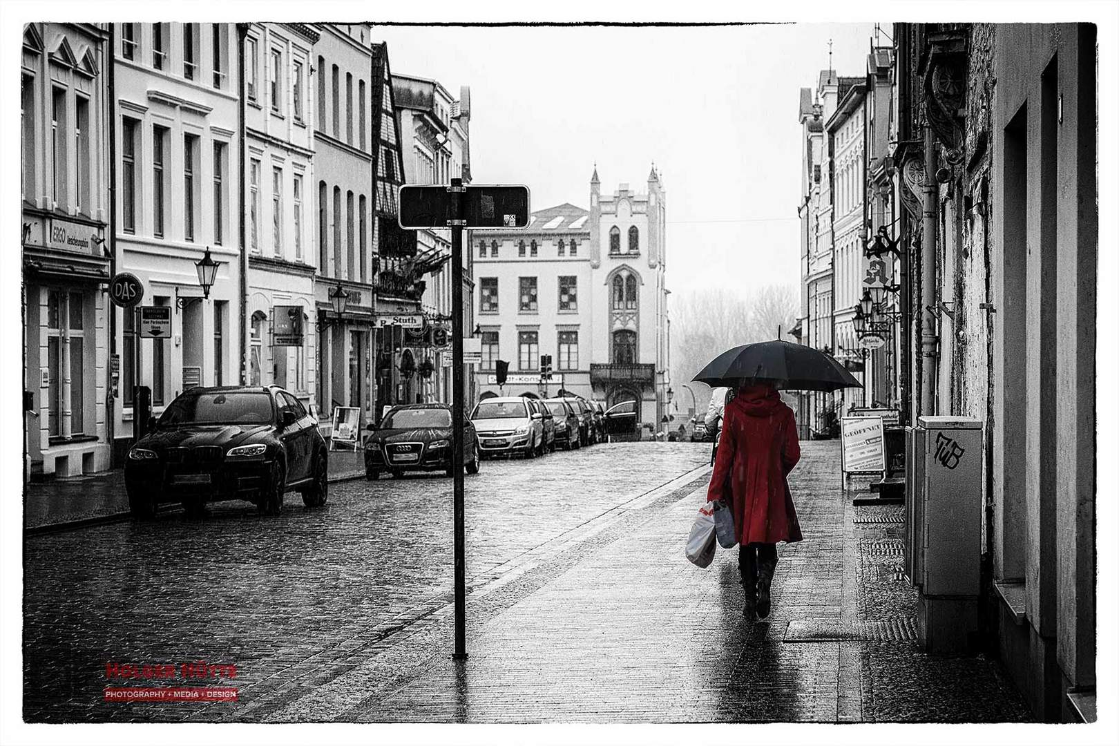 Unterwegs im Schneeregen - Wismar