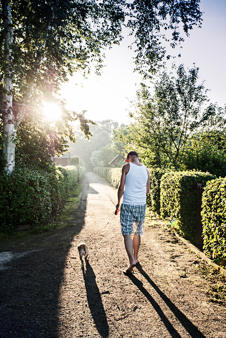 unterwegs mit dem besten Freund in der Abendsonne