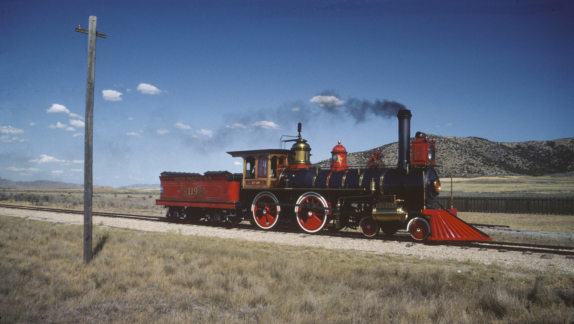 UPRR #119 Union Pacific Railroad, 4-4-0 (former V&T Dayton) unter Dampf...