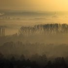 Urbane Nebellandschaft im Sonnenuntergang