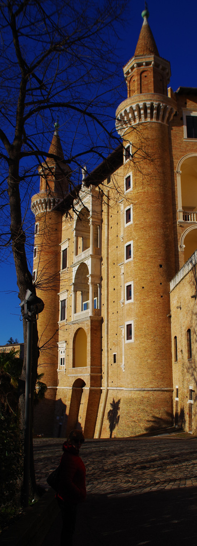 urbino  la  facciata   con i  torricini   del palazzo  ducale.