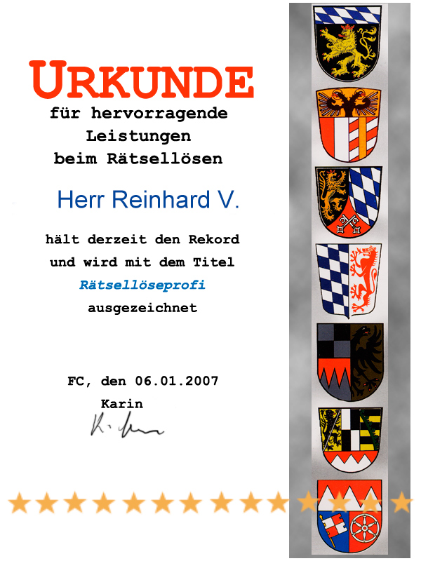 Urkunde für Reinhard