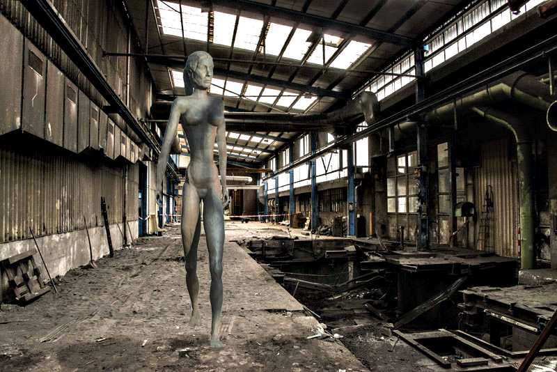 Usine et statue 