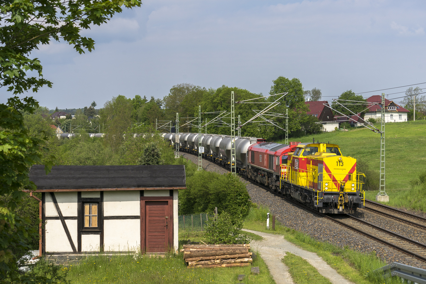 V 100 am Leerzementzug in Jößnitz