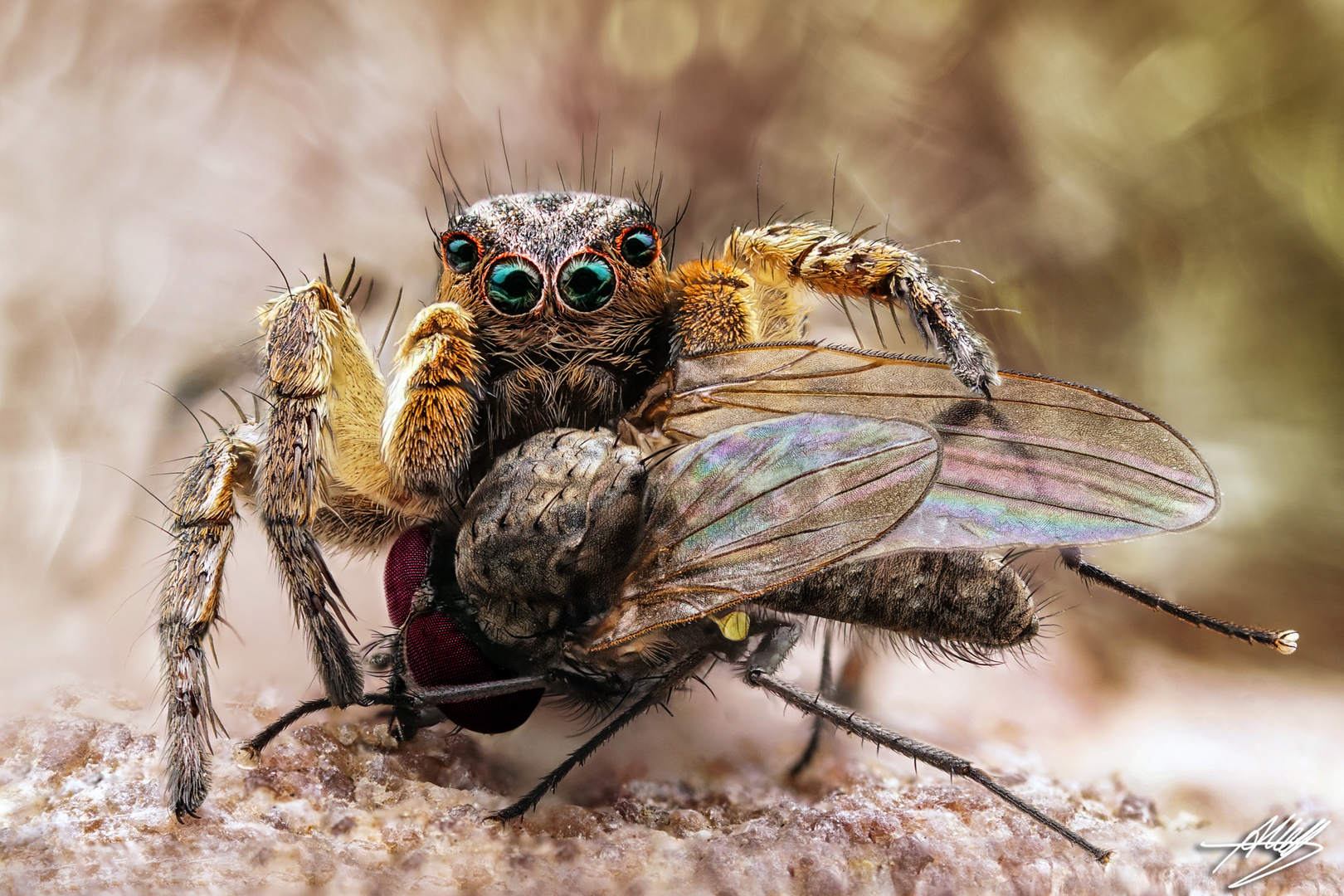 V-Springspinne mit Beute